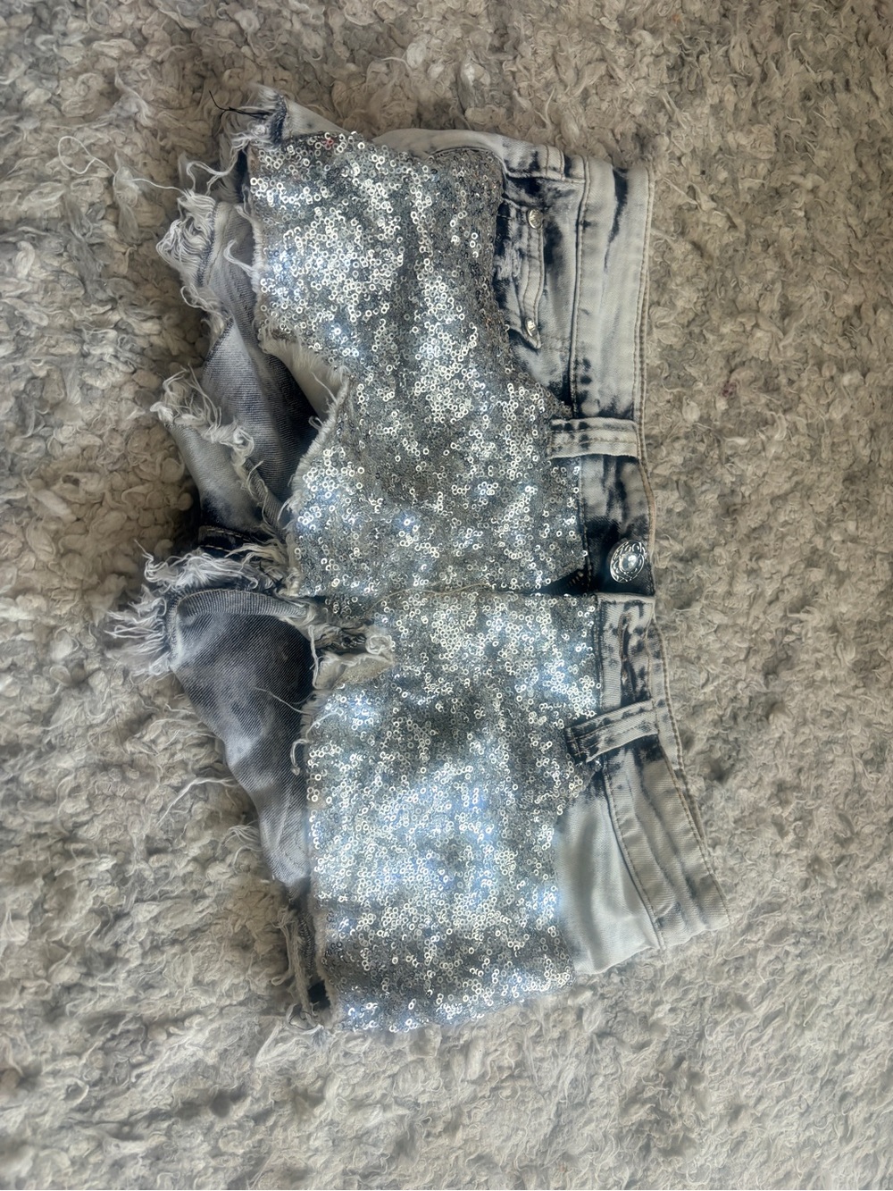 Daytrip Silver Sequin Light Wash Denim Shorts